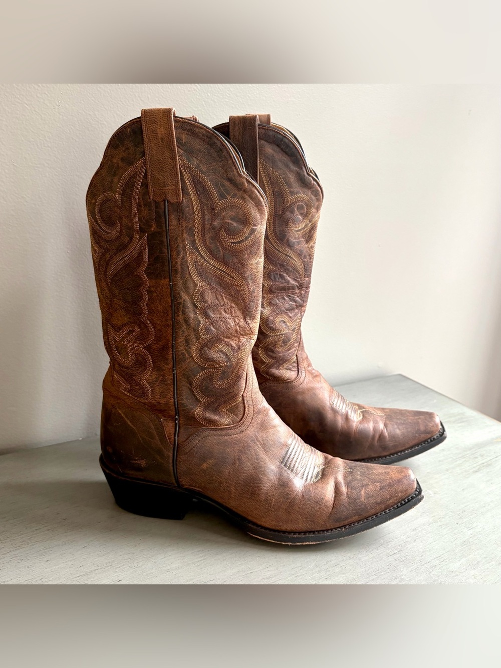 J.B. Dillon Brown Goat Leather Cowboy Western Work Boots Women 9 Pull On Mexico - Picture 2 of 14